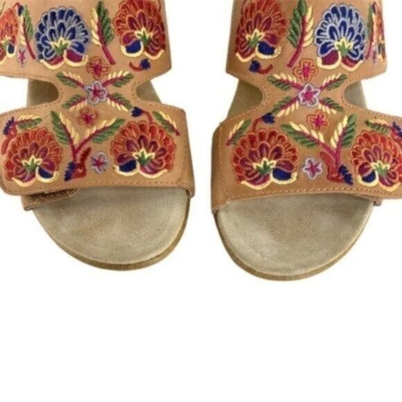 Alegria Leather Embroidered Strappy Comfort Heeled Sandals - Picture 3 of 8